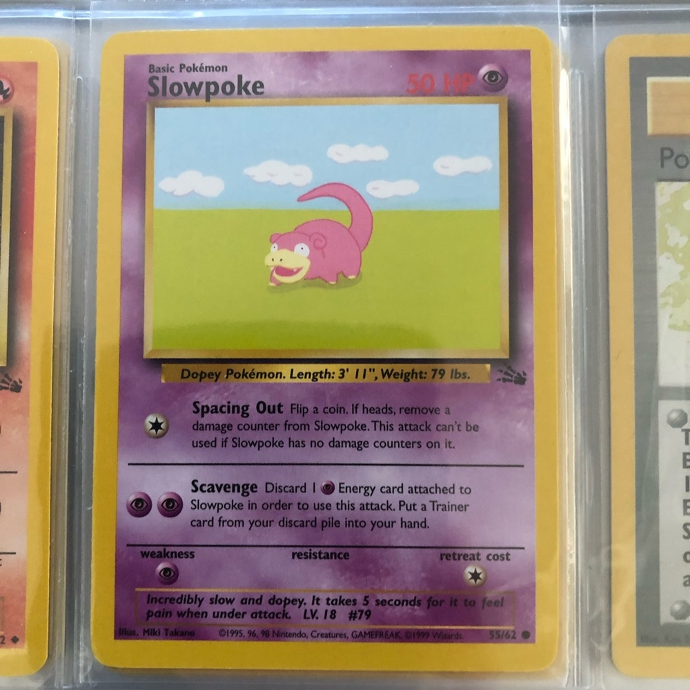 1990’s rare vintage Slowpoke Pokémon card 55/62